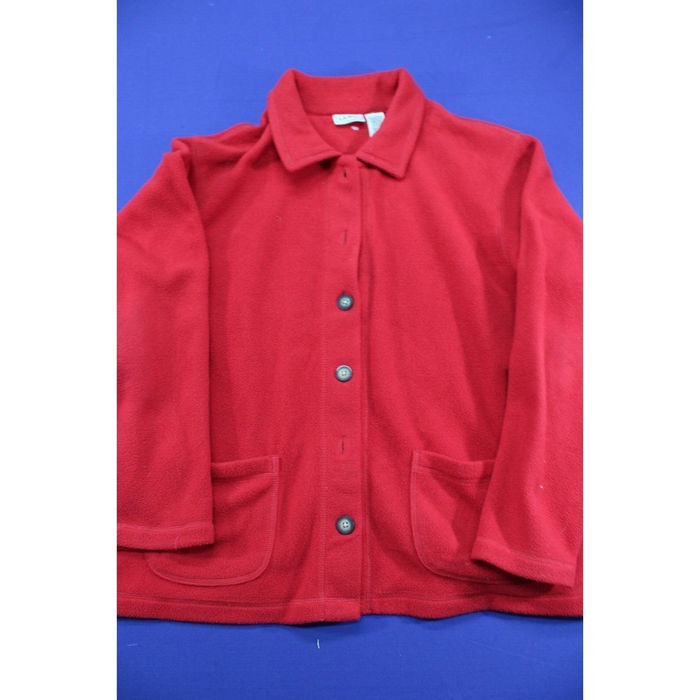 L.L. Bean Women Coat 100% Polyester Size Large Button Up Red‎